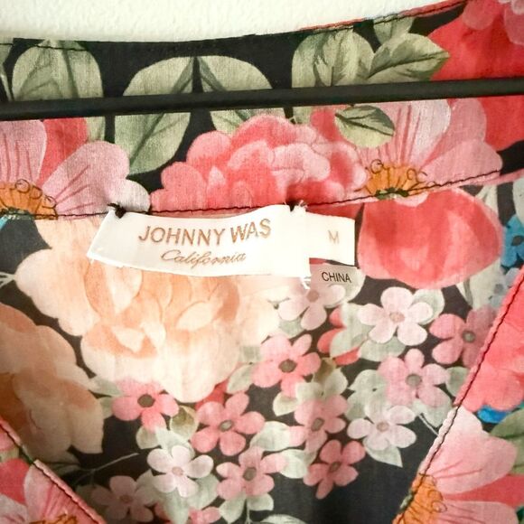 Johnny Was Easy Cotton & Silk Blend Coverup Dress in Black Royal Floral Multi M - Picture 6 of 7